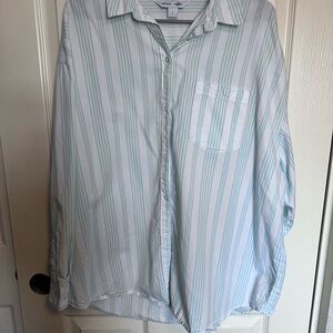 Old Navy Oversized The Boyfriend Shirt Blue & White 100% Cotton